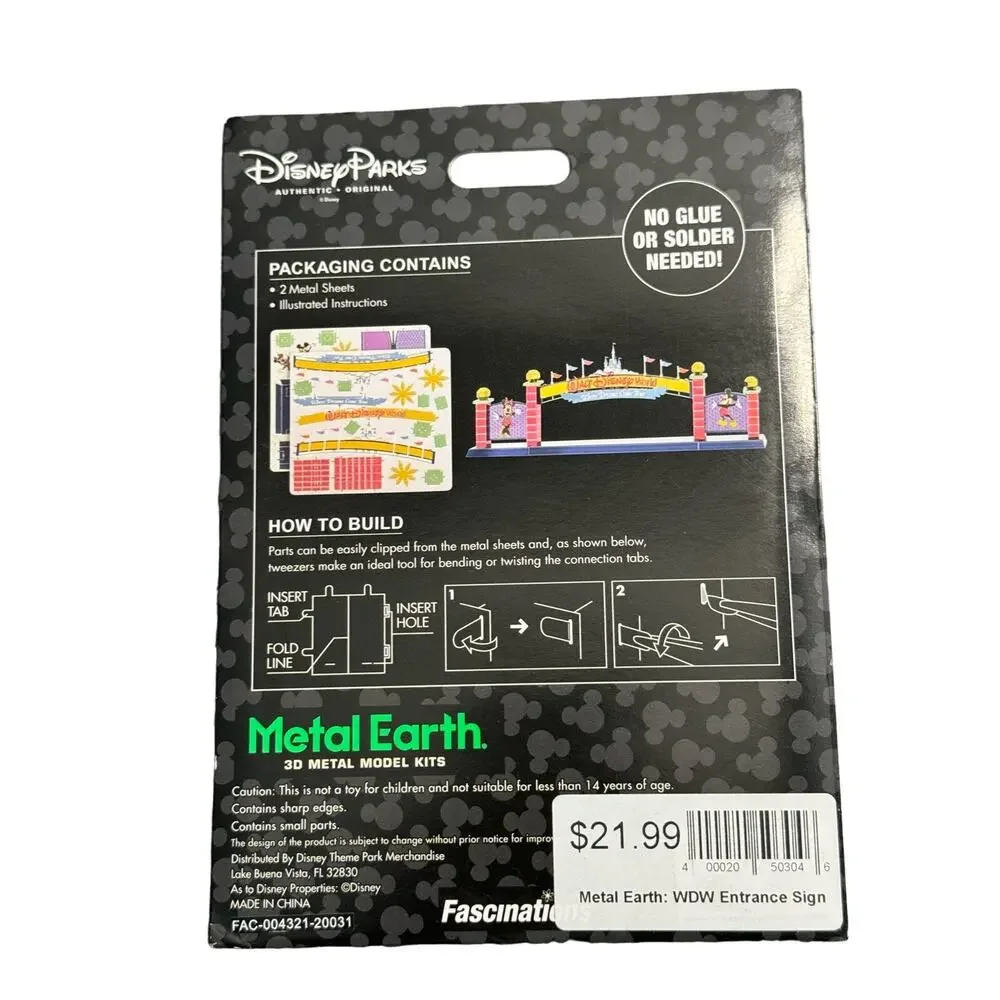 Disney Parks WDW Main Entrance Sign In Color Metal Earth 3D Model Kit - NEW